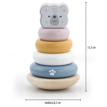VIGA PolarB Medinė piramidė + Punch su plaktuku Baltasis lokys Montessori