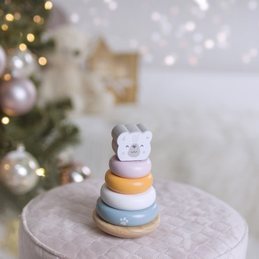 VIGA PolarB Medinė piramidė + Punch su plaktuku Baltasis lokys Montessori