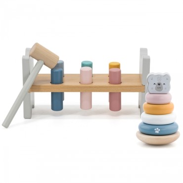 VIGA PolarB Medinė piramidė + Punch su plaktuku Baltasis lokys Montessori