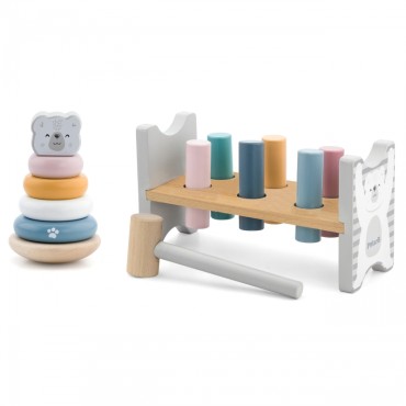 VIGA PolarB Medinė piramidė + Punch su plaktuku Baltasis lokys Montessori