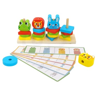 WOOPIE GREEN Montessori dėlionės piramidės gyvūnai 27 vnt. FSC