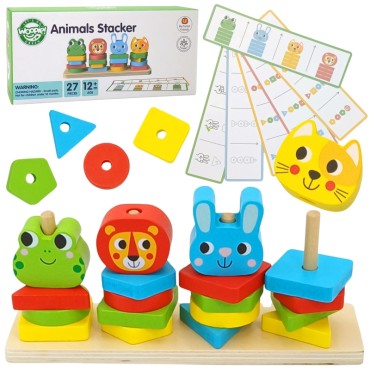 WOOPIE GREEN Montessori dėlionės piramidės gyvūnai 27 vnt. FSC