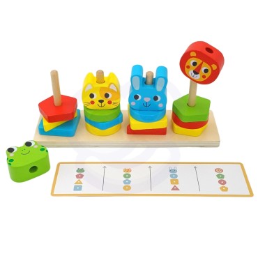 WOOPIE GREEN Montessori dėlionės piramidės gyvūnai 27 vnt. FSC