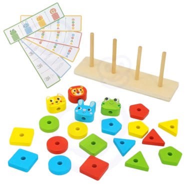 WOOPIE GREEN Montessori dėlionės piramidės gyvūnai 27 vnt. FSC