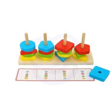 WOOPIE GREEN Montessori dėlionės piramidės gyvūnai 27 vnt. FSC