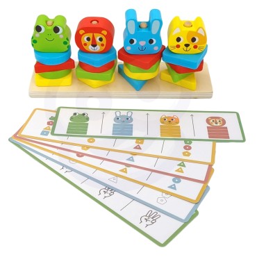 WOOPIE GREEN Montessori dėlionės piramidės gyvūnai 27 vnt. FSC