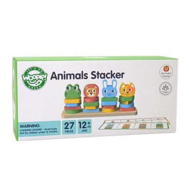 WOOPIE GREEN Montessori dėlionės piramidės gyvūnai 27 vnt. FSC