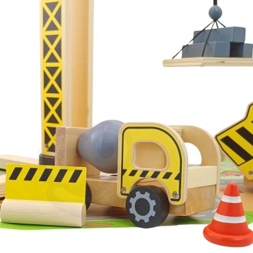 WOOPIE GREEN Medinės statybvietės 5in1 kilnojamas kranas XXL statybinės transporto priemonės 13 vnt. FSC