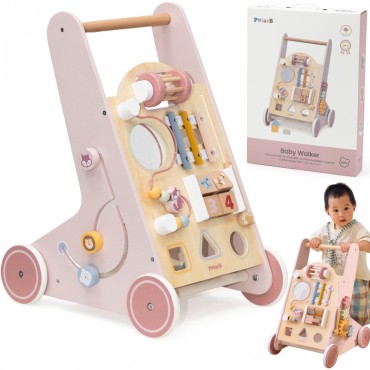 VIGA PolarB Medinis Push Walker Walker Rožinė edukacinė