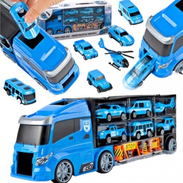 WOOPIE 3in1 mėlynas policijos transporterių sunkvežimių rinkinys
