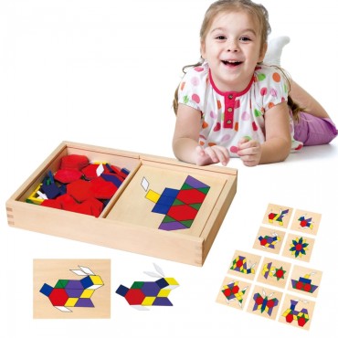 VIGA medinės geometrinės mozaikos Dienes kaladėlės Montessori logikos dėlionė148 vnt.