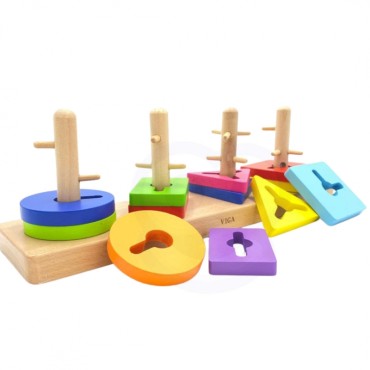 VIGA Medinės kaladėlės su Montessori formos rūšiuotoju