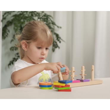 VIGA Medinės kaladėlės su Montessori formos rūšiuotoju
