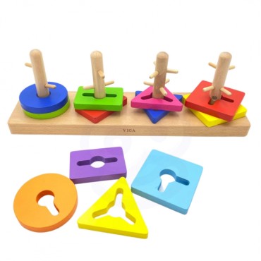 VIGA Medinės kaladėlės su Montessori formos rūšiuotoju