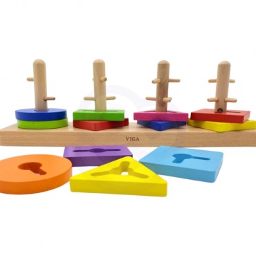 VIGA Medinės kaladėlės su Montessori formos rūšiuotoju