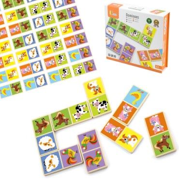VIGA edukacinis medinių domino kaladėlių ūkio žaidimas 28 Montessori elementai
