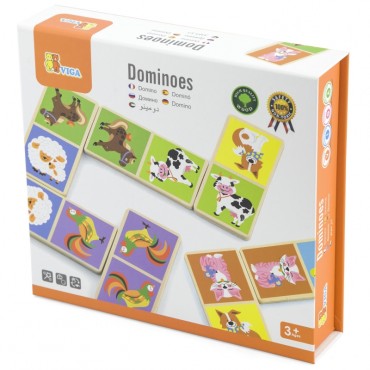 VIGA edukacinis medinių domino kaladėlių ūkio žaidimas 28 Montessori elementai