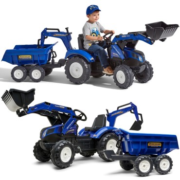 FALK New Holland pedalinis traktorius mėlynas su priekaba nuo 3 metų
