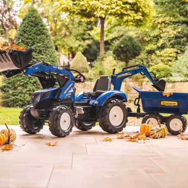 FALK New Holland pedalinis traktorius mėlynas su priekaba nuo 3 metų