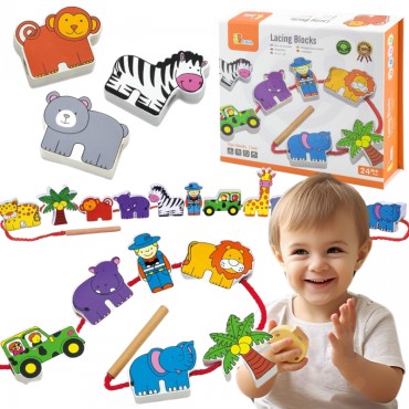 VIGA Wooden Threading Interlace Blocks Safari ZOO