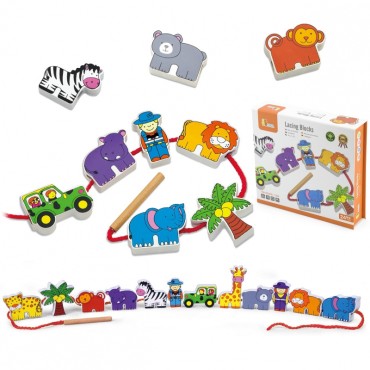 VIGA Wooden Threading Interlace Blocks Safari ZOO