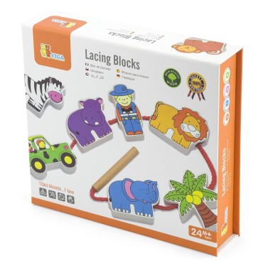 VIGA Wooden Threading Interlace Blocks Safari ZOO