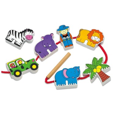 VIGA Wooden Threading Interlace Blocks Safari ZOO
