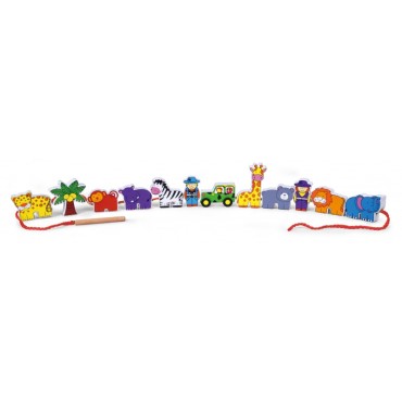 VIGA Wooden Threading Interlace Blocks Safari ZOO