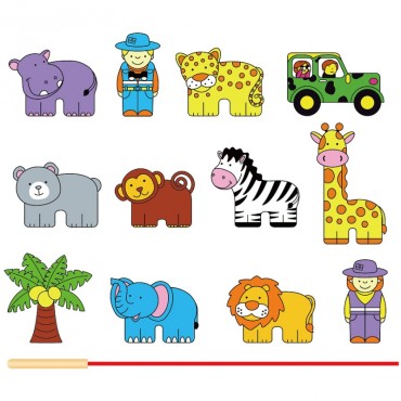 VIGA Wooden Threading Interlace Blocks Safari ZOO