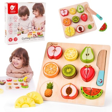 CLASSIC WORLD Vaisių pjaustymo rinkinys su Velcro MONTESSORI 20 vnt.