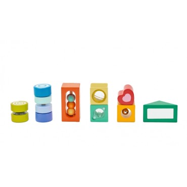 CLASSIC WORLD Medinės sensorinės kaladėlės 7 Funkcijos Daugiafunkcinės dėlionės formos Garsas MONTESSORI 14 vnt.