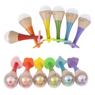 CLASSIC WORLD Barškutis 2in1 medinis instrumentas Rainbow Maracas 1 vnt.
