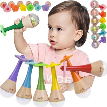 CLASSIC WORLD Barškutis 2in1 medinis instrumentas Rainbow Maracas 1 vnt.