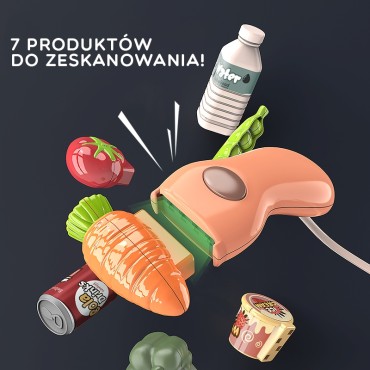 WOOPIE Vaikų parduotuvė Kasos aparatas, skeneris, svarstyklės, mikrofonas + 25 priedai