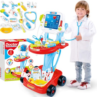 WOOPIE Little Doctor's Vežimėlis Mėlynas gydytojo rinkinys Vaikams 17 priedų