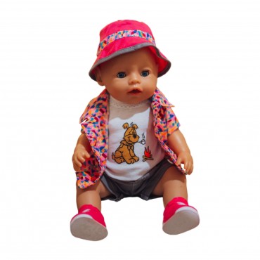 WOOPIE ROYAL Spalvotas kostiumėlis lėlei šuniui striukė kepurė 43-46 cm
