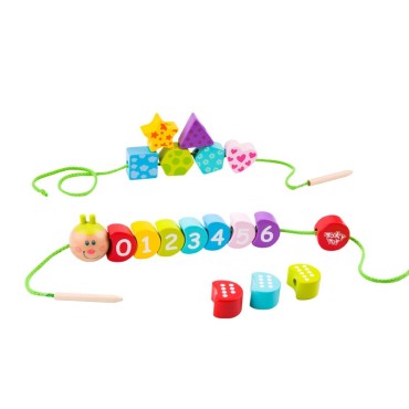 TOOKY TOY medinės kaladėlės, skirtos sriegti vikšrą Mokantis skaičiuoti 20 vnt.