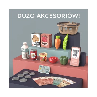 WOOPIE Kūdikių parduotuvė Kasos aparatas Skeneris Skalė Mikrofonas + 25 Acc.