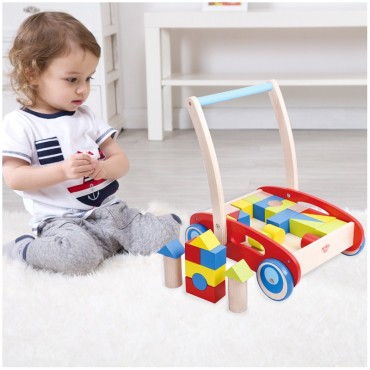 TOOKY TOY Medinis vaikštynės stūmimas vaikams + kaladėlės 23 vnt.