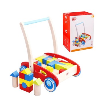TOOKY TOY Medinis vaikštynės stūmimas vaikams + kaladėlės 23 vnt.