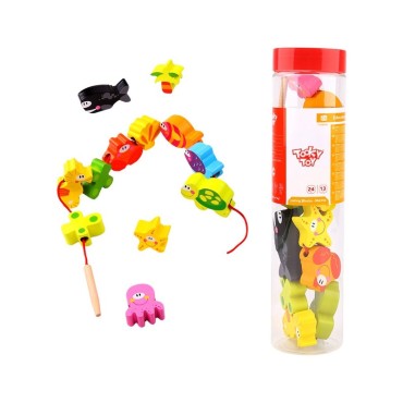 TOOKY TOY Mediniai karoliukai, kaladėlės surišamos Jūros gyvūnai 13 vnt.
